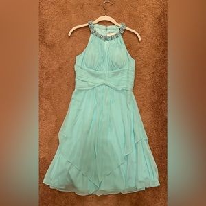 ELIZA J Embellished Neck Mint Green Chiffon Strapless Mini Dress